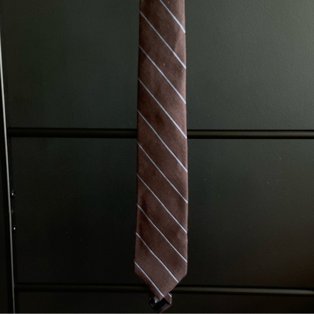 Brown with blue stripe wool-silk tie